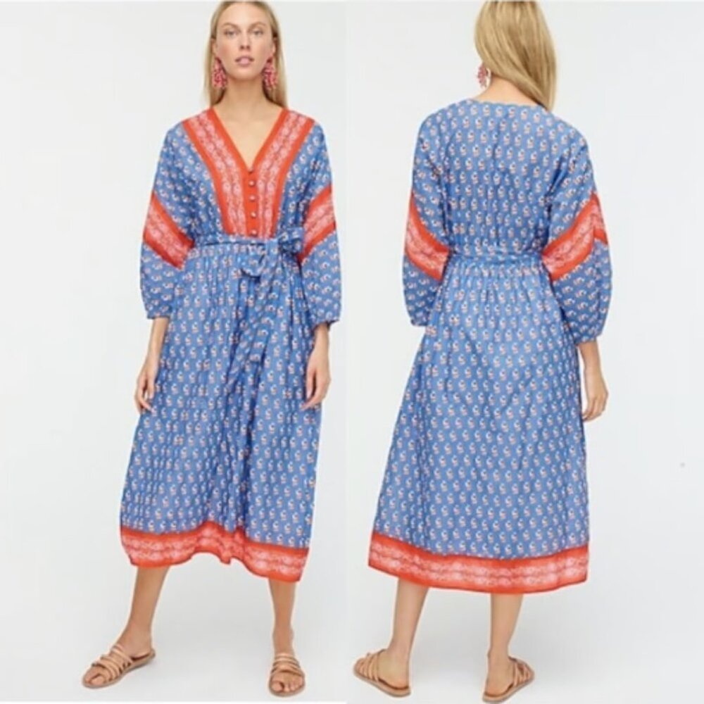 J. Crew Blue and Red Patterned Dress